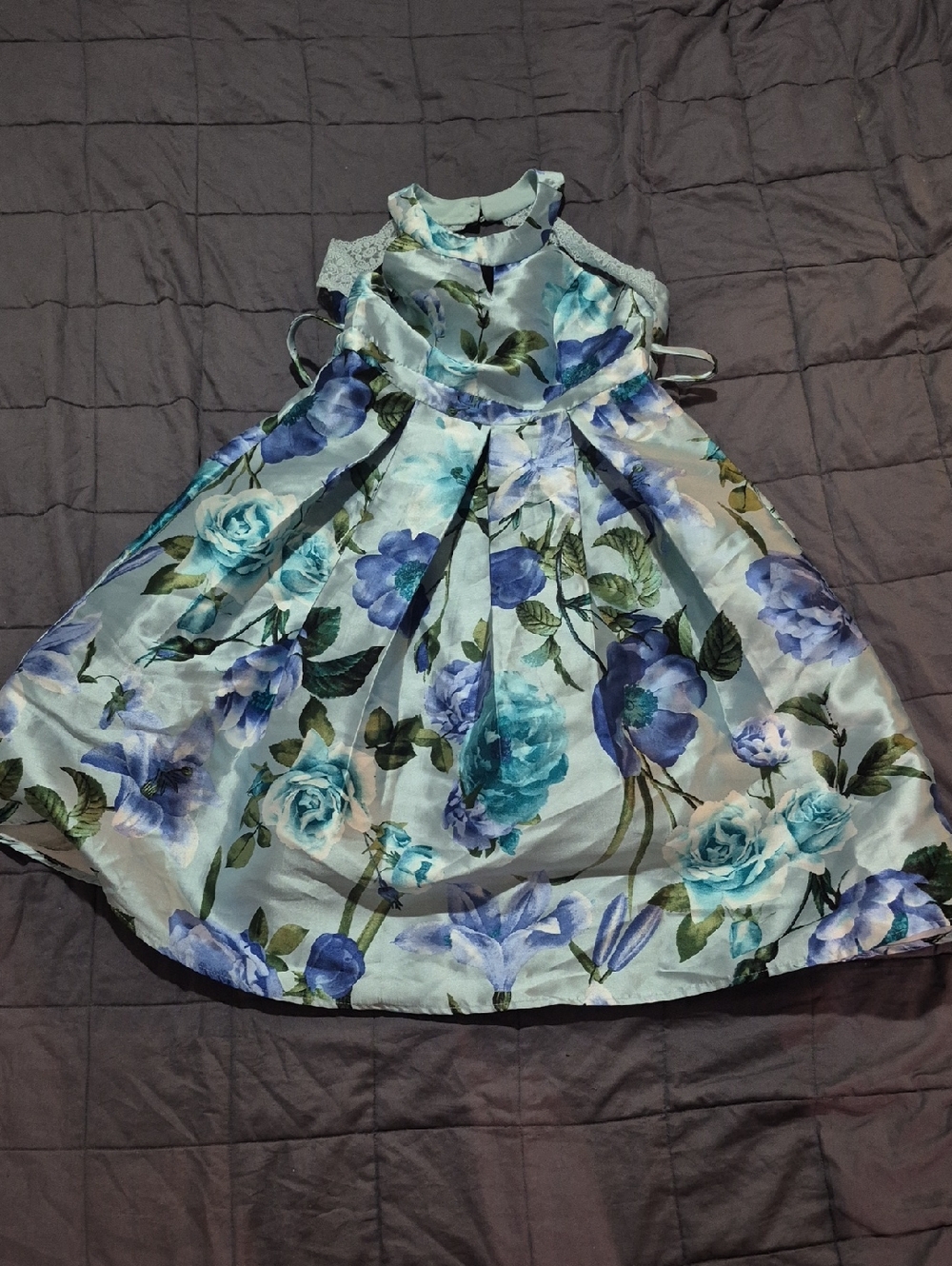 Speechless Girls Blue Floral Satin Party Dress